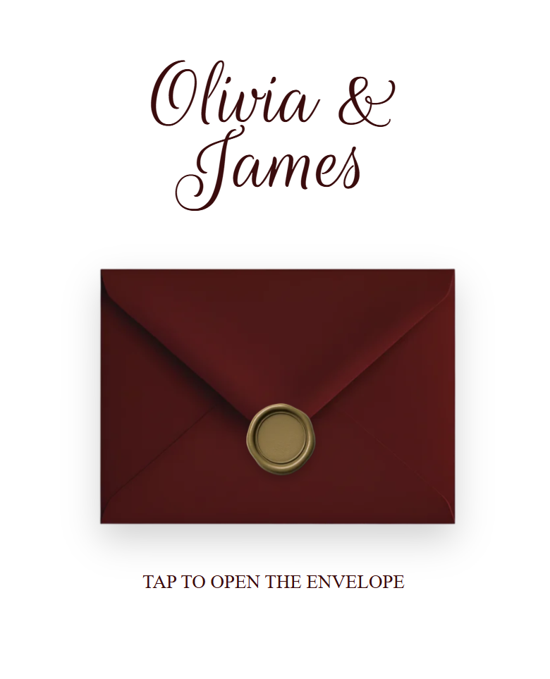 Envelope wedding website with an invitation-style opening