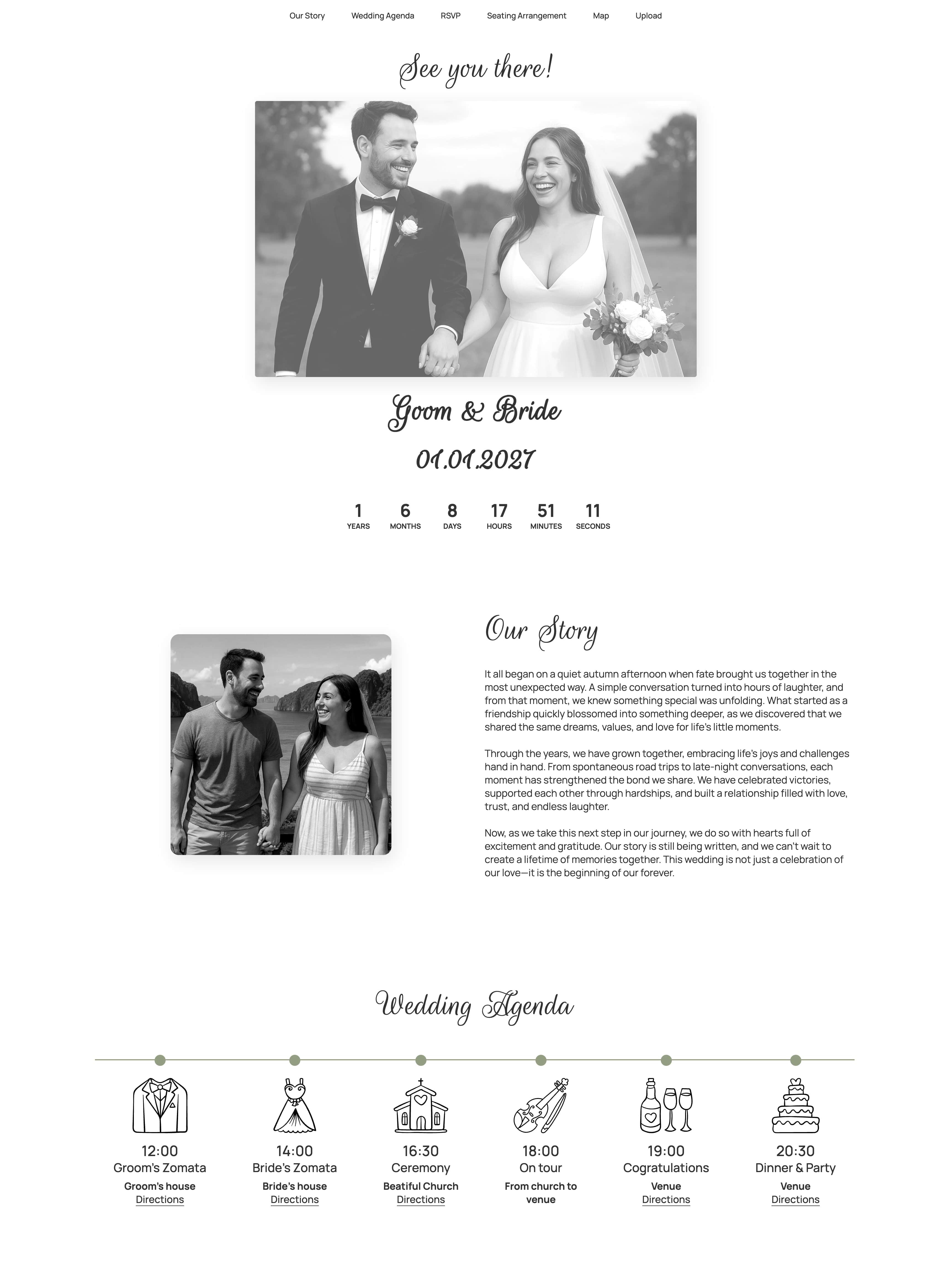 Classic wedding website with elegant typography and wedding photography